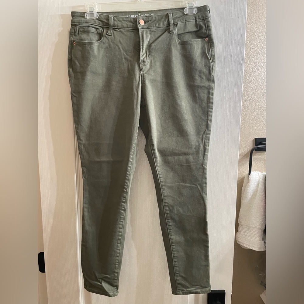 Old Navy Mid-rise Rockstar Olive Green Army Green Jeans Size 14